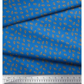 Soimoi Blue Georgette Viscose Fabric French Horn Musical Instrument Decor Fabric Printed BTY 42 Inch Wide
