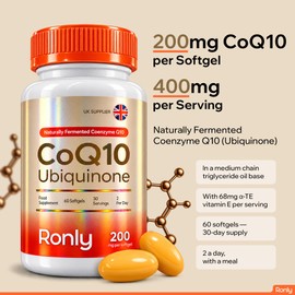 Ronly CoQ10 400mg per Serving High Strength, 60 Softgels with Vitamin E, UK