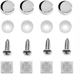 LFPartS Stainless Steel Screws Fasteners for License Plates, Frames, and Covers on Domestic Cars, Trucks, Vans, SUVs - Rustproof, Self Tapping Mounting Bolts Screws + Chrome Caps