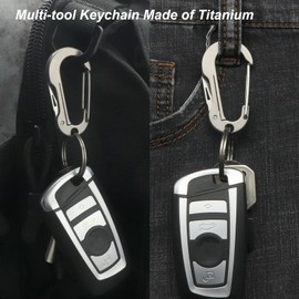 PJYTAC Titanium Carabiner Keychain with Key Rings, Multi-Function Keychain Quick Release Key Clip Car Key Chain Accessories with Titanium Keyrings