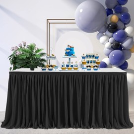 Pleated Black Table Skirt for Rectangle Desk 7ft Length Baby Shower Wedding Birthday Gender Reveal Party Dessert Cake Decorations