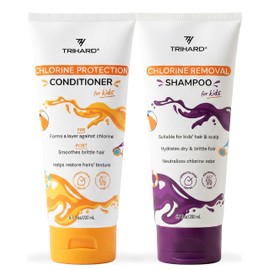 TRIHARD Kids Chlorine Defense Shampoo and Conditioner Set, Children’s Tear-Free Swim Shampoo and Conditioner to Protect and Hydrate Hair from Pool & Ocean, Nourishing Pre and Post Swim Hair Protection
