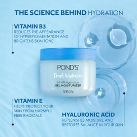 POND'S POND'S Hyaluronic Acid, Vitamin E & B3 Gel Face Moisturizer For 24 hour Hydration and Luminous Skin, 3.4 oz