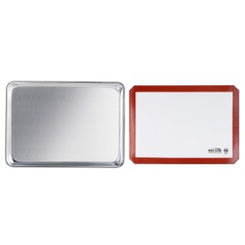 New Star Foodservice 38439 Commercial-Grade 18-Gauge Aluminum Sheet Pan/Bun Pan & Silicone Baking Mat Set, 13" L x 18" W x 1" H (Half Size)