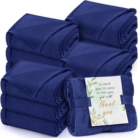 Buryeah 12 Pack Flannel Throw Blanket Bulk 50 x 60 Inch Soft Blanket with Thank You Cards and Ribbon for Wedding Favors Lightweight Cozy for Bed Sofa (Navy)