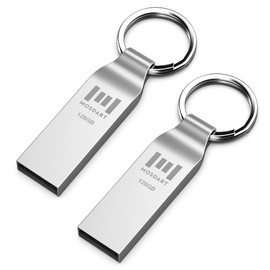 MOSDART Waterproof 128GB USB2.0 Flash Drive, exFAT Metal Memory Stick with Keychain, for System Back, Data Storage, Silver(Pack of 2)