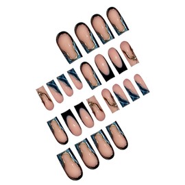 QQPPOLIU Hot Girls Press on Nails Long Length Fake Nails Nude False Nails Square Shape Stick on Nails French Tip Design Glue on Nails Holiday Gift 24pcs
