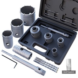 GSTK 10pcs Concrete Hole Saw Set （30mm 40mm 50mm 65mm） with SDS Plus Shank Connecting Rod and 5pcs Dust Catchers, Concrete Hole Saw Kit for Concrete|Cement|Brick Stone|Wall.