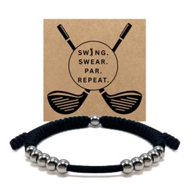 LAMIBEE Premium Golf Stainless Steel 10 Bead Score Counter Bracelet, Golf Stroke Count Bracelet, Resizable Easy Adjust Golf Round Scoring Tracker, Durable Stylish Golf Accessory (Black)