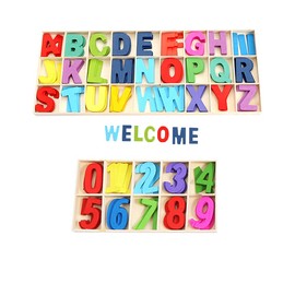 Pack of 180 Colourful Wooden Letters Numbers, Craft Wooden Letters, Wooden Numbers, Smooth, Natural Wood, with Storage Compartment, for Crafts, DIY, Wedding, Display, Decor, Wall Art, Decor, Toddler