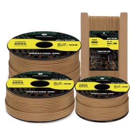 Kamu Synber Paracord 2mm 3 Strands 15M 100% Nylon Rope Type I Parachute Cord for Craft, Outdoor, DIY, Camping | Support 90kg | Coyote Brown