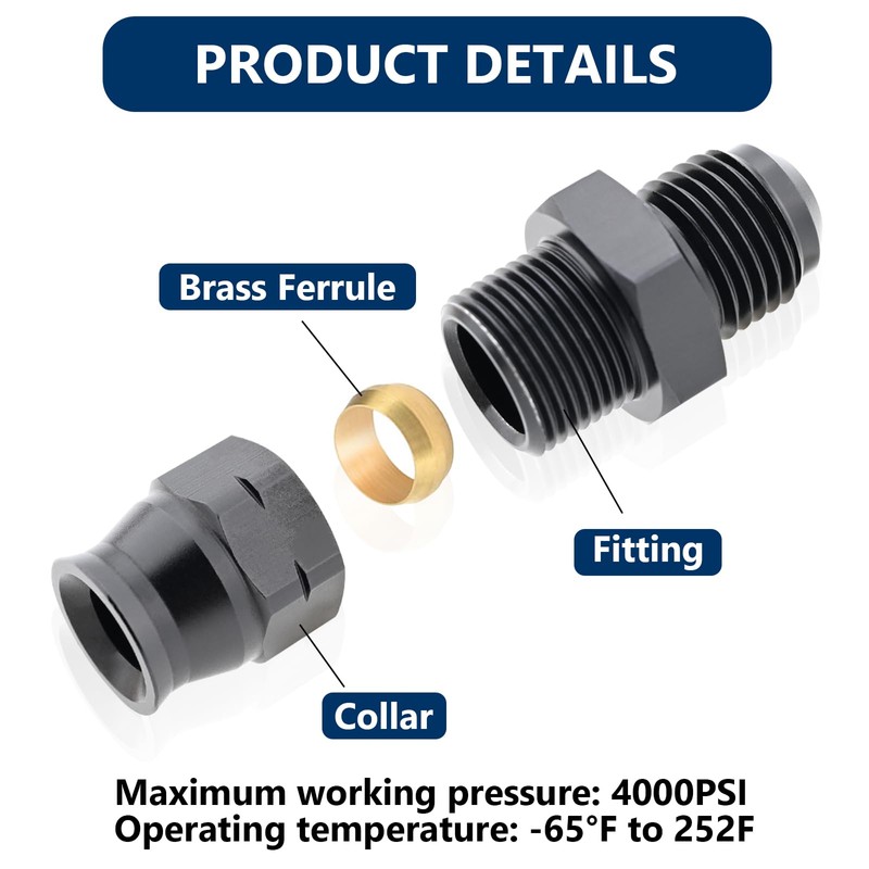 STPCTOU 6AN Male Flare to 3/8" Hardline Tube Fuel Fitting