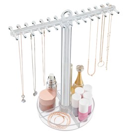 STORi 30 Peg Necklace Holder with Organizer Tray, Premium Quality Jewelry Stand, Store Perfume Bottles & Makeup in the Divided Vanity Tray, Made in USA