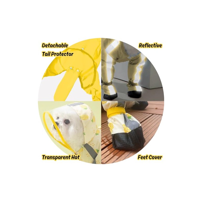 HOSTPATH Dog Raincoat with Detachable Tail,Waterproof Dog Rain Jacket withTransparent