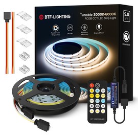 BTF-LIGHTING FCOB COB CCT 24V Kit Flexible High Density 640LED/m 9.84FT RF Dimmable Controller Tunable CT 3000K-6000KCRI 90+ LED Strips for Bedroom Kitchen Under Cabinet Indoor with DC24V Adapter
