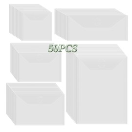 BAOFALI 50 Pcs/Set 5 Sizes Clear Stamp and Die Storage Pockets, Stamp Storage Bags, Plastic Envelopes, Scrapbooking Storage Die Cuts for Stencil Storage Card Making Cutting Dies