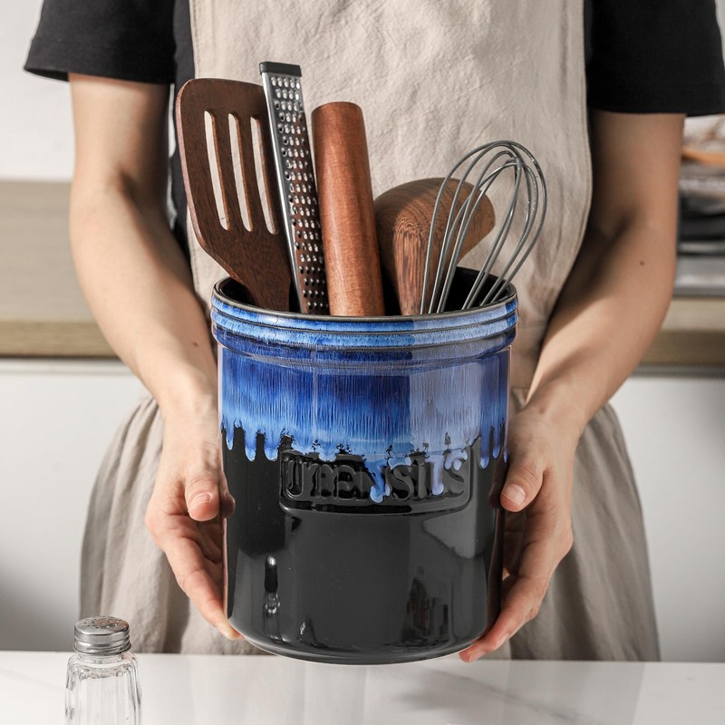 KOOV Cooking Utensil Holder, Large Ceramic Utensil Crock, Deep and