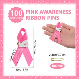 WANDIC 100 PCS Pink Satin Ribbon Pins with Dove, Memorial Ribbon Brooches in Forever in Our Hearts for Funeral Mourning Event Bereavement Remembrance