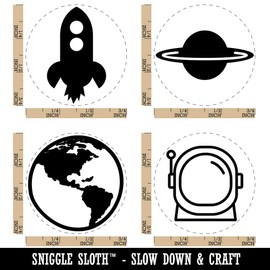 Astronaut Earth Planets Rocket Ship Space Rubber Stamp Set for Stamping Crafting Planners - 3/4 Inch Small