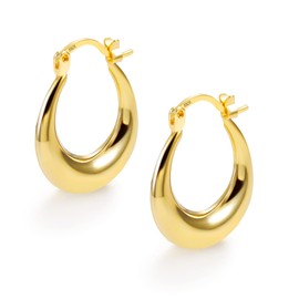 Gold Earrings Chunky Hoop for Women, Small Hoop Earrings Sterling Silver Waterdrop Earrings Chunky Gold Hoop Hollow Small thick Hoop Earrings Hypoallergenic Jewelry Gift for Women Girls