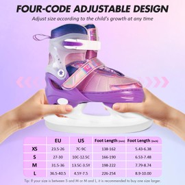 LEVYTEMP Adjustable Ice Skates for Kids Girls Boys - Gradient Purple Rainbow Youth Ice Skating Shoes - Sizes Medium Ages 5-12 - Ice Skates for Outdoor and Rink