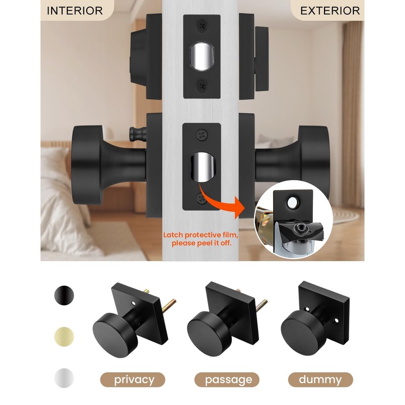 Haidms Matte Black Door Knobs with Deadbolt, Heavy Duty Front