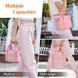 Lifewit Insulated Lunch Bag for Women, Thermal Lunch Box Container Organizer with Zips for Adult Men, Lightweight Waterproof Tote Bag for Work Picnic Travel, Pink,9L