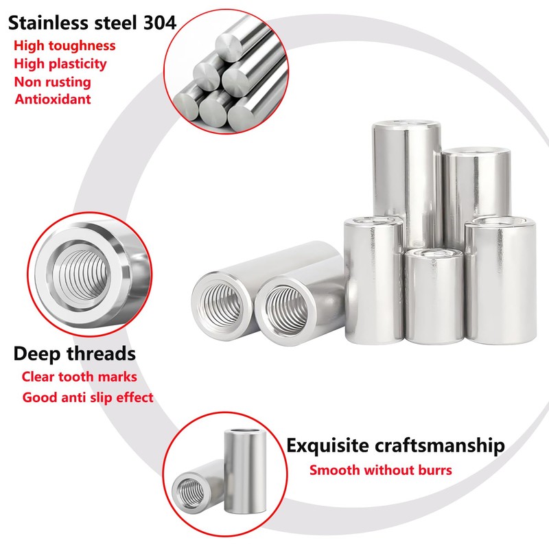 Ctyjia M5x8mm Round Connector Nuts, 6mm Length Female Threaded Rod,