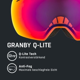 ALPINA GRANBY Q-LITE Mirrored, Contrast-Enhancing Ski Goggles with 100% UV Protection for Adults - White/Purple Matt - One Size