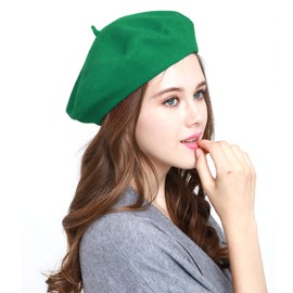 WW004 Winter 100% Wool Warm French Art Basque Beret Tam Beanie Hat Cap (Kelly Green)