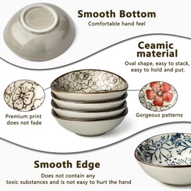 Ceramic Dipping Sauce Dishes Japanese Style Soy Sauce Dishes Set of 4 Dipping Bowls for Soy Sauce, Ketchup, BBQ Sauce or Seasoning