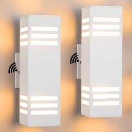 Housen Solutions Dusk to Dawn Outdoor Lighting, IP65 Waterproof Exterior Light Fixtures, 2 Pack Sensor Porch Light Outdoor Wall Sconce for House Garage, Matte White Aluminum