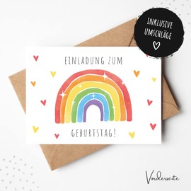 MeinBaby123 MeinBaby123® 10 Einladungskarten Kindergeburtstag Mädchen und Jungs | süße Geburtstagseinladungen für Kinder | Regenbogen | inkl. 10 Briefumschläge | Premium Qualität (Regenbogen bunt V1)
