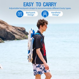 Old Bahama Bay Backpack Beach Chair, Aluminum Lightweight Reclining 5-Position Lounge Chair for Adults Heavy Duty Support 400 LBS Portable Folding with Cooler Bag Camping Chair for Sand Outdoor