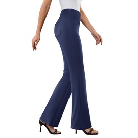 DLOODA Womens Dress Pants Stretchy Work Pants Business Casual Office Trousers Pull On Flare Slacks with 4 Pockets Navy Blue