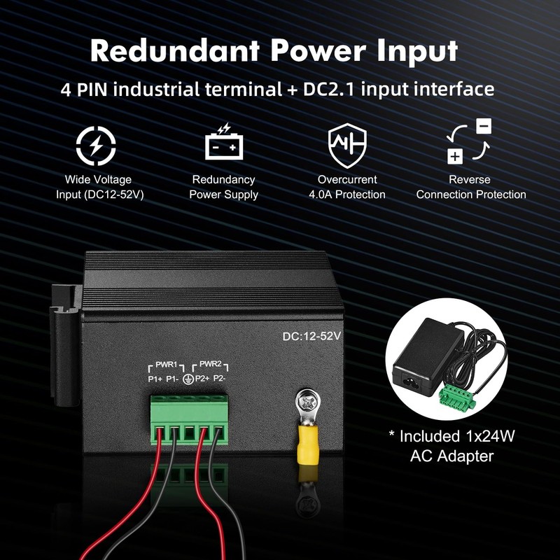 MokerLink 10 Port Gigabit Industrial DIN-Rail Ethernet Switch, Unmanaged IP40