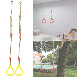 Kids Gym Rings Children Trapeze Gym Swing Bar Kids Trapeze Bar Rings Adjustable Gym Fitness Pull Up Rings with Hanging Ropes for Playground Home Swing Equipment(Yellow)