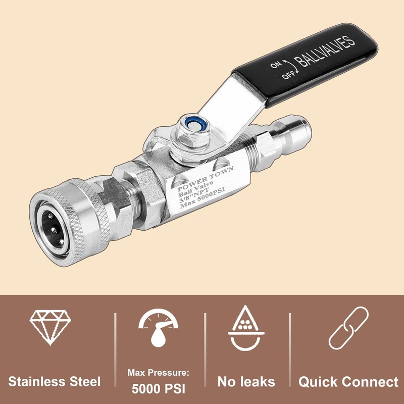 POWER TOWN Ball Valve Pressure Washer, 3/8 Inch Quick Connect