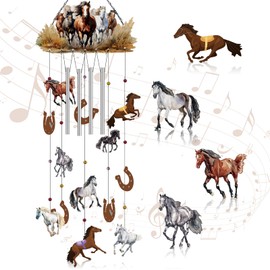Chunful Christmas Horse Wind Chimes for Outside Aluminum Tubes Hanging Bells Memorial Windchimes with Shook Metal Horse Wind Chimes for Christmas Yard Decor Supplies for Home Lawn Porch Patio Garden