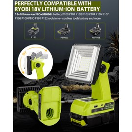 Adisipsoarin Cordless LED Work Light for Ryobi 18V Battery, 25W LED Floodlight with USB-A&USB-C 2.1A Fast Charging Ports for Jobsite, Car Repairing, Camping, Emergency