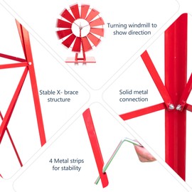 HAHASOLE 8ft Garden Windmill, Heavy Duty Durable Metal Weather Vane for Backyard, Ornamental Windmill for Yard Weather Resistant (Red, 8FT)