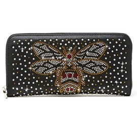 HANDBAG EXPRESS Rhinestone Bling Small Accordion Wallet Vegan Leather for Women for Cash Coin (7366-BK (Bee))