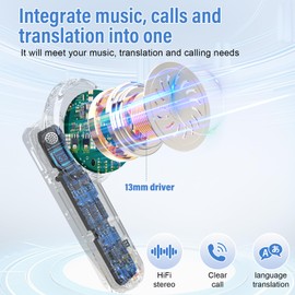 Ai Translation Earbuds Real Time with Audio and Video Calls, 3-in-1 Buletooth 5.3 Translator Earbuds with 6 Translation Modes/164 Languages/No Subscription Required, 48H Headphones Translator, White