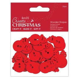 Create Christmas Wooden Shapes, Mini Snowman, Red, Pack of 30, Suitable for Home, Wood Paint, Wooden Toys and Card Craft, Ideal for Christmas Decorations and Card Making Supplies