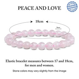 VERTIGE Lithotherapie-Armband aus natürlichen Mineralsteinen, Quelle des Wohlbefindens und des Körpers, bringt RUHE und KLARHEIT, hilft, Stress zu kanalisieren, Frau/Mann (8mm, QUARTZ ROSE)