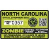 North Carolina NC Zombie Hunting Permit - Hunter Response Team Unit 4" Outbreak Sticker