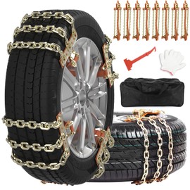 Nemtor Upgraded Snow Chains For Car,8 Pack Universal Emergency Anti Slip Tire Chains Snow Chain For Pickup Truck SUV,Thickened Manganese Steel Chain Use in Snow Ice Sand Mud (Tire Width 165-215mm)