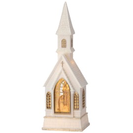 Regency International LED Battery/Timer USB Church Holy Family Water Globe 16-inch, White Gold, Holiday Home Decor, MTX74270-WHGD