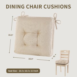 LYLNBYWK Dining Chair Cushions Set of 2, Double-Layer Memory Foam Kitchen Seat Cushions, Non-Slip Thickened Chairs Pads with Ties, 16.5"x16.5"x 3.5", Beige