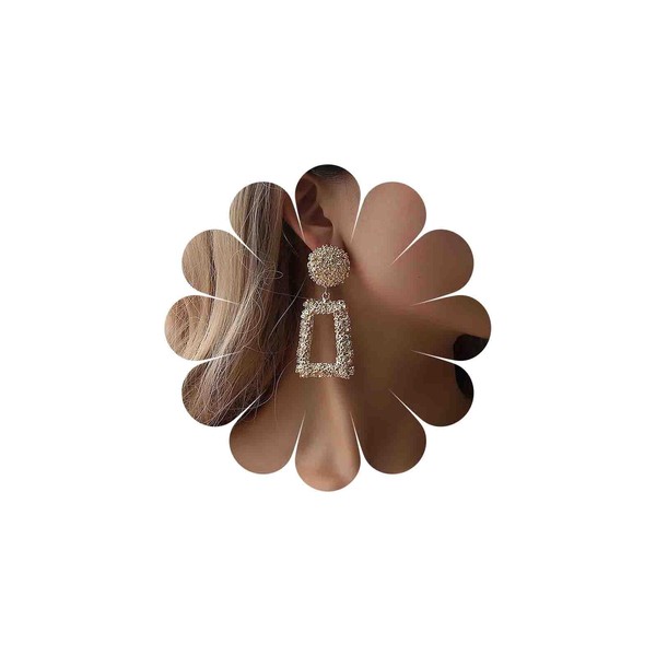 Yheakne Boho Raised Square Drop Earrings Gold Textured Square Earrings